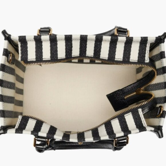 Kurt Geiger Black and White Striped Chiswick Small Shopper Tote Bag Crossbody - Picture 5 of 8